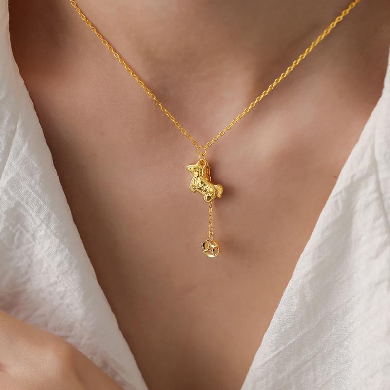 Year of the Horse Zodiac Copper Coin Necklace - Luxury Fashion, Versatile Clavicle Chain for Women
