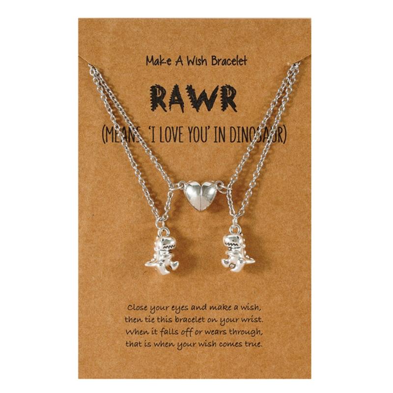 

Set of 2 Best Friend Necklaces Friendship Necklace Valentines Day Gifts Split Heart Necklace Dinosaur Pendant Set 1