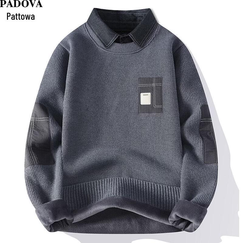 Patova Men's Casual Color-Block Faux-Layered Pullover Sweater