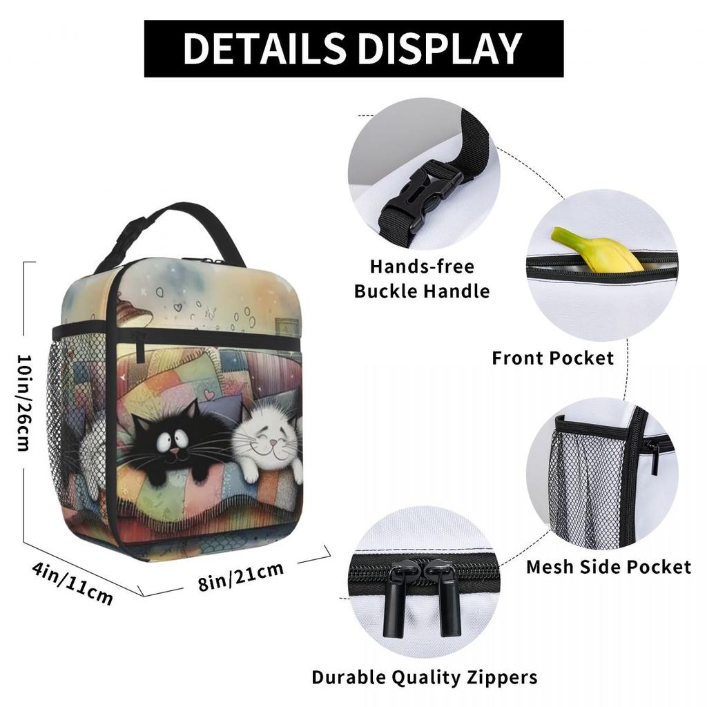 Cartoon Cat In Colour Sofa Pattern Insulated Lunch Bag for Women Children Leakproof Food Boxes Thermal Lunch Box Tote
