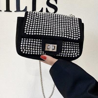Damen Leder Umhängetasche Vintage Glitzer Strass Schultertaschen Handtaschen