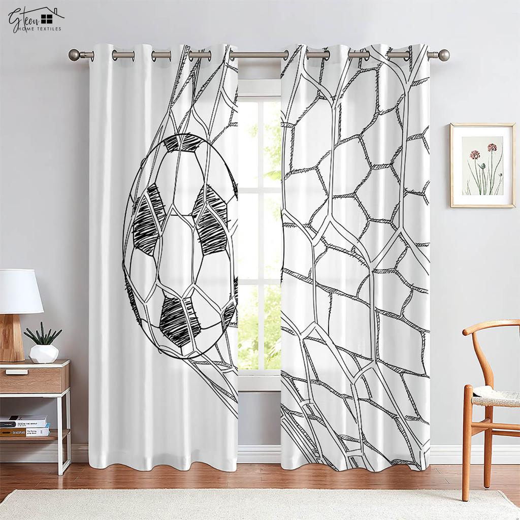 Cooles Wasser und Feuer Fußball Heißblütig 3D-gedruckte Vorhänge Geeignet für Schlafzimmer Wohnzimmer E-Sports Dekorative Vorhänge 2 Stück