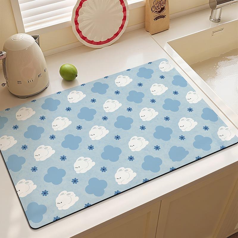 Cute Cartoon Rabbit Anti-slip Kitchen Absorbent Draining Mat Super Absorbent Draining Coffee Dish Drying Mat Quick Dry Drain Pad