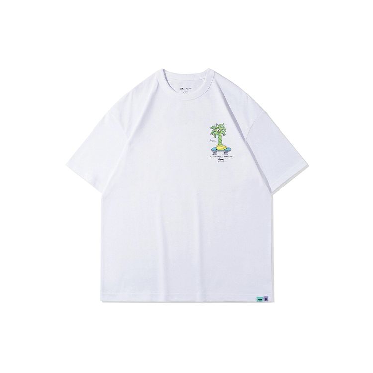 Li Ning X Steven Harrington Collaboration Cartoon Print Loose Fit T-Shirt Men Tops White AHSR937-2