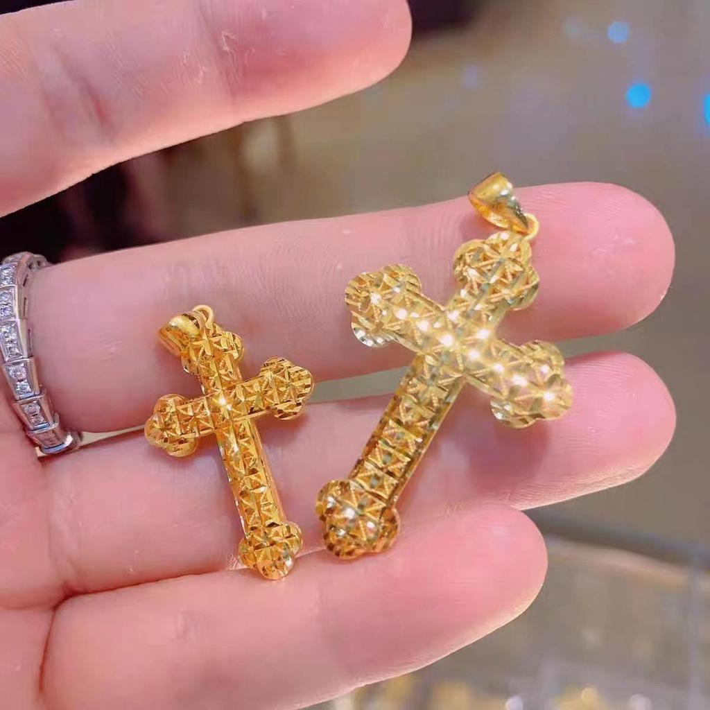 Vietnamese Gold Cross Pendant - Women's O-Chain Jewelry, Copper Gold-Plated Clavicle Necklace
