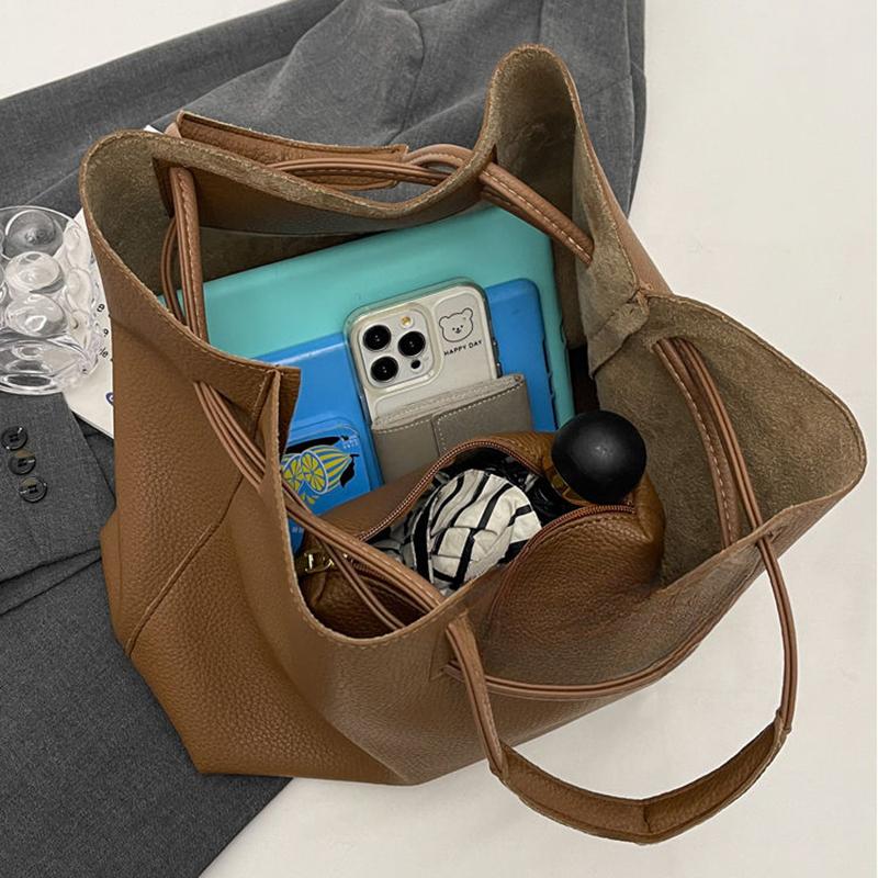 Yogodlns Vysoce kvalitní velkokapacitní taška typu bucket pro ženu, nová módní texturovaná ruční taška přes rameno pro každodenní nošení do práce a z práce, podpažní taška tote