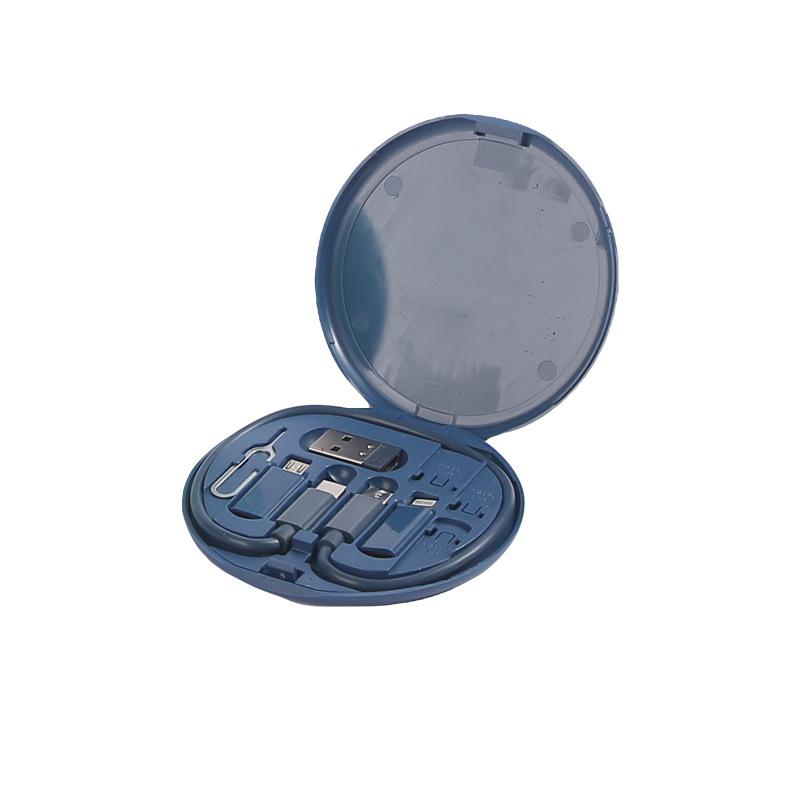 

Кабель для быстрой зарядки мощностью 60 Вт, кабель USB для передачи данных 3 в 1 с футляром для хранения, многофункциональный USB-адаптер для зарядки, совместимый с Lightning Type-C синий