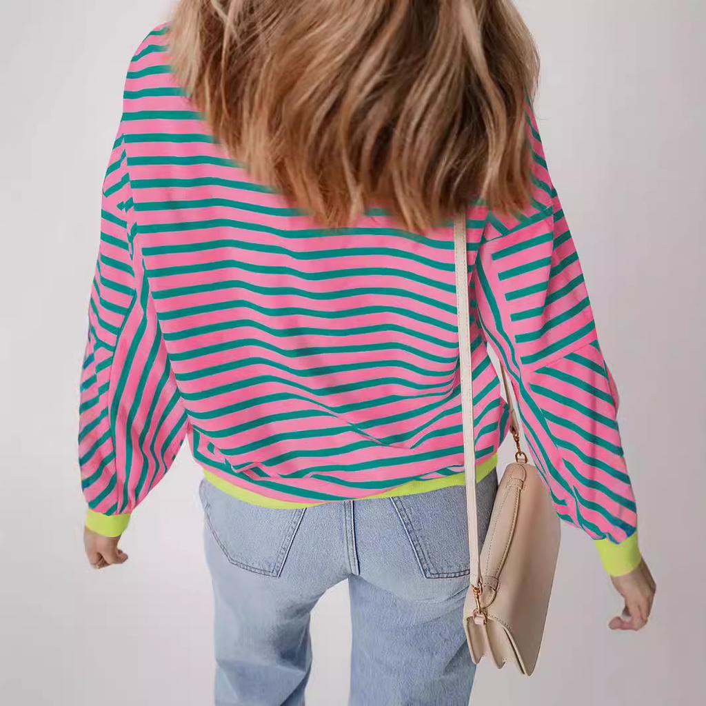Neues modisches gestreiftes Rundhals-Sweatshirt für Damen im Herbst und Winter