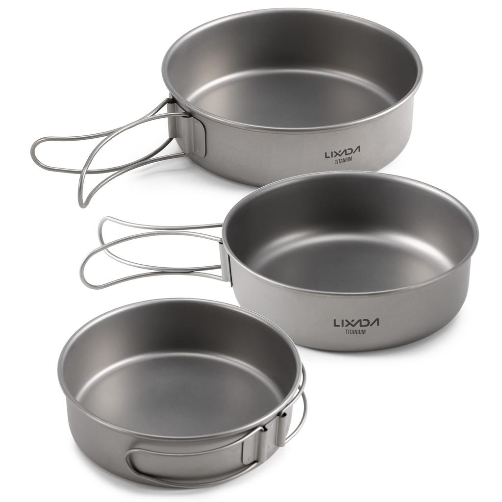 Titanium Bowl with Folding Handle Titanium Dinner Bowl Pan with Foldable Handles for Outdoor Camping Hiking Picnic