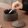 Purple Clay Ashtray with Lid Windproof Chinese Fu Pattern Large Capacity Minimalist Home Office Desk Decor