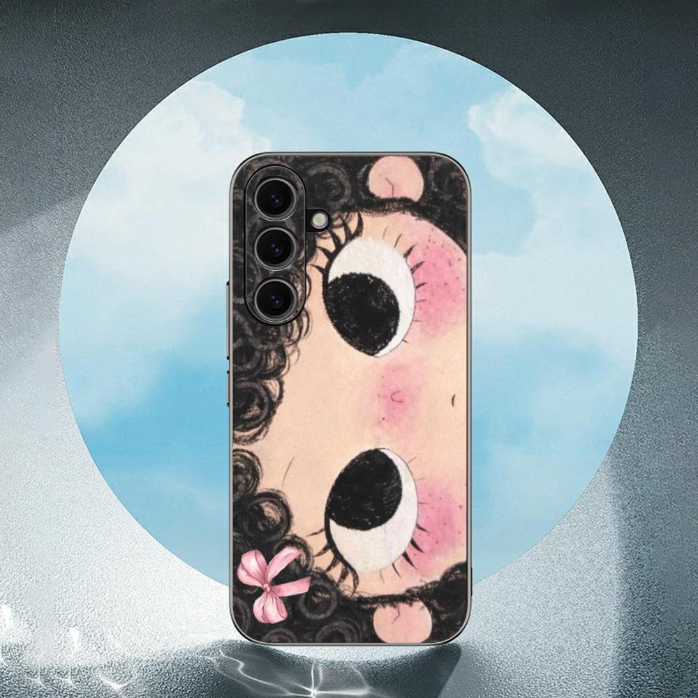 Cute Girl Cartoon Big Eye Design Phone Case For Samsung Galaxy S26 S25 S24 S23 S22 S21 Plus Ultra Note20 Soft Black
