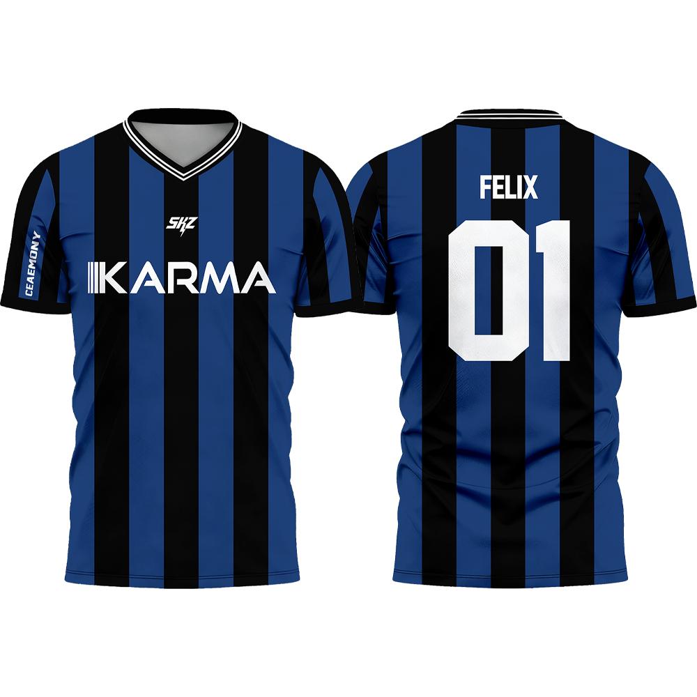 KPOP Stay KARMA Album Fans Support Shirts FELIX BANGCHAN HYUNJIN Y2K Streetwear Loose T-Shirt Unisex Customizable Sports Jersey