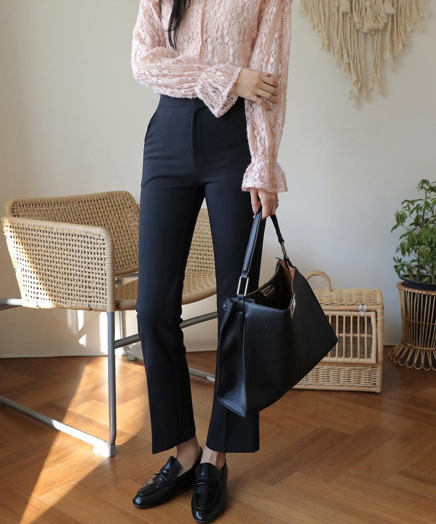 Ppaeppae Hidden Elastic Waist, Long Rise, Comfortable High Slacks
