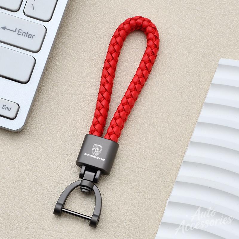 Car Keychain Hand Woven Horseshoe Buckle Keyring For Porsche Cayenne Panamera Macan 911 718 Taycan Boxster Cayman 918 Pajun