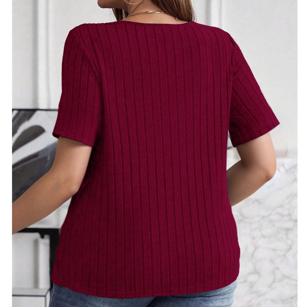 Women's Plus Size Casual And Fashionable V-Neck Long Sleeved Top V-Neck Short Sleeved Top