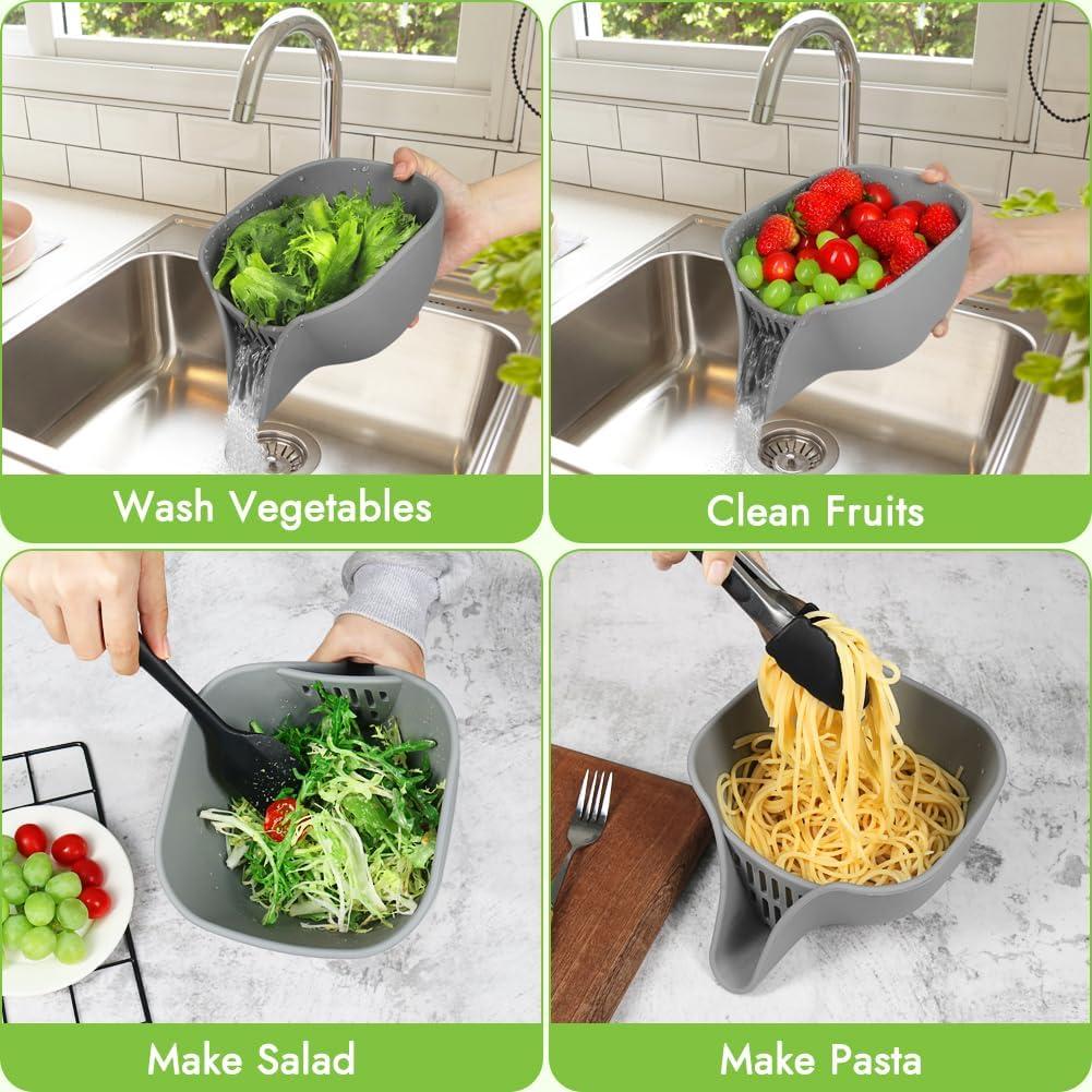 Drain Basket Small Colander Bowl with Spout Silicone Food Pasta Berry Sink Strainer for Washing Fruits Vegetables Salad 1pcs