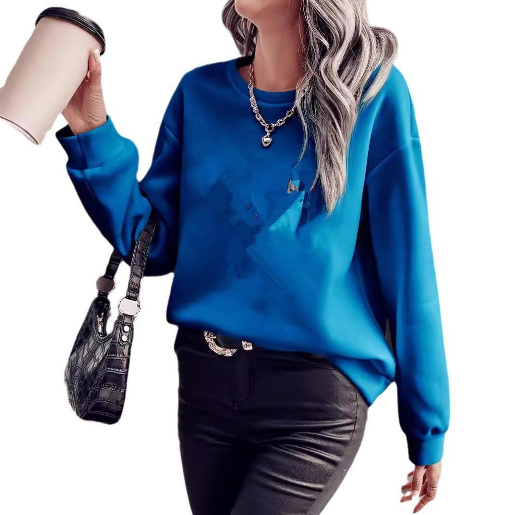 2024 Women's Solid Color Round Neck Loose Long Sleeve Autumn/Winter Hoodie