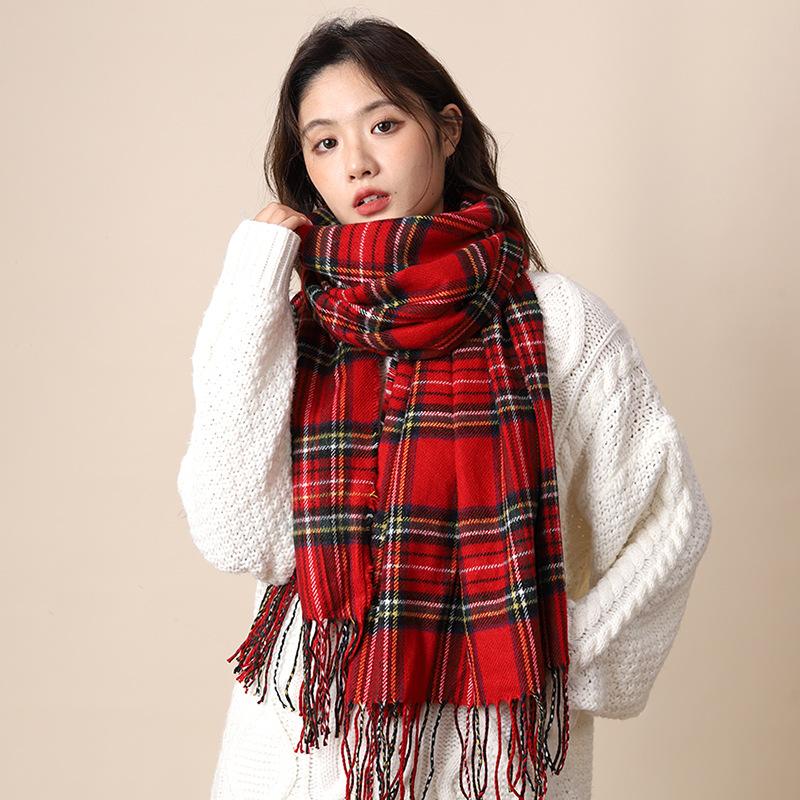 Christmas red plaid scarf women's winter warmth retro senior sense new gift scarf shawl student
