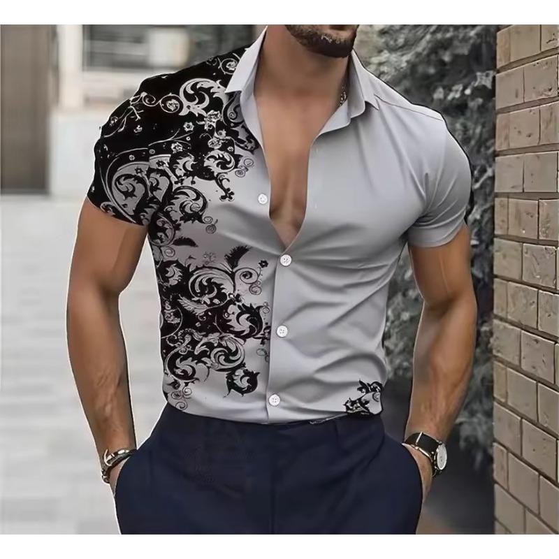 Camicia a righe blocchi da uomo Camicia con bottoni Manica corta casual Moda Casual Quotidiano Vacanza Estate Primavera Camicie