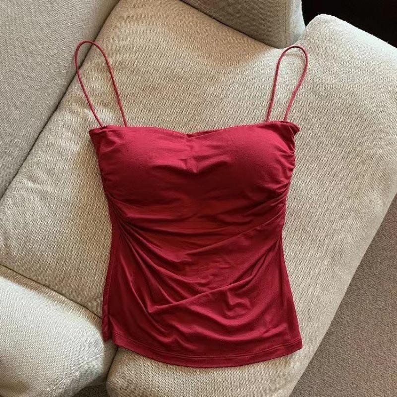 Top Canottiera Pieghettato Spicy Girl da Donna con Coppe - Versatile da Sovrapporre o da Indossare da Solo, Schiena Stilosa, Spalline Sottili, Essenziale Estivo Modellante.