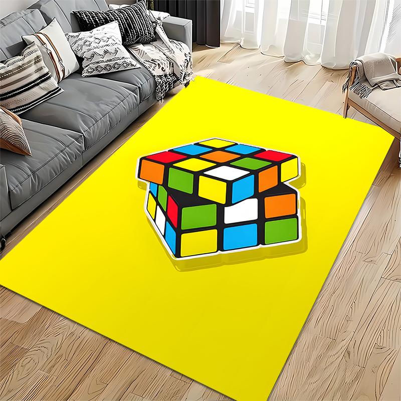 Colorful Rubik's Cube Rug for Game Room or Kids' Room Suitable for use as an anti-slip game mat for living room and bedroom sofas