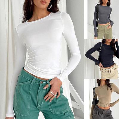 T-shirt Casual a maniche lunghe da donna primavera autunno solido Slim Fit pullover magliette camicie streetwear donna Base magliette top