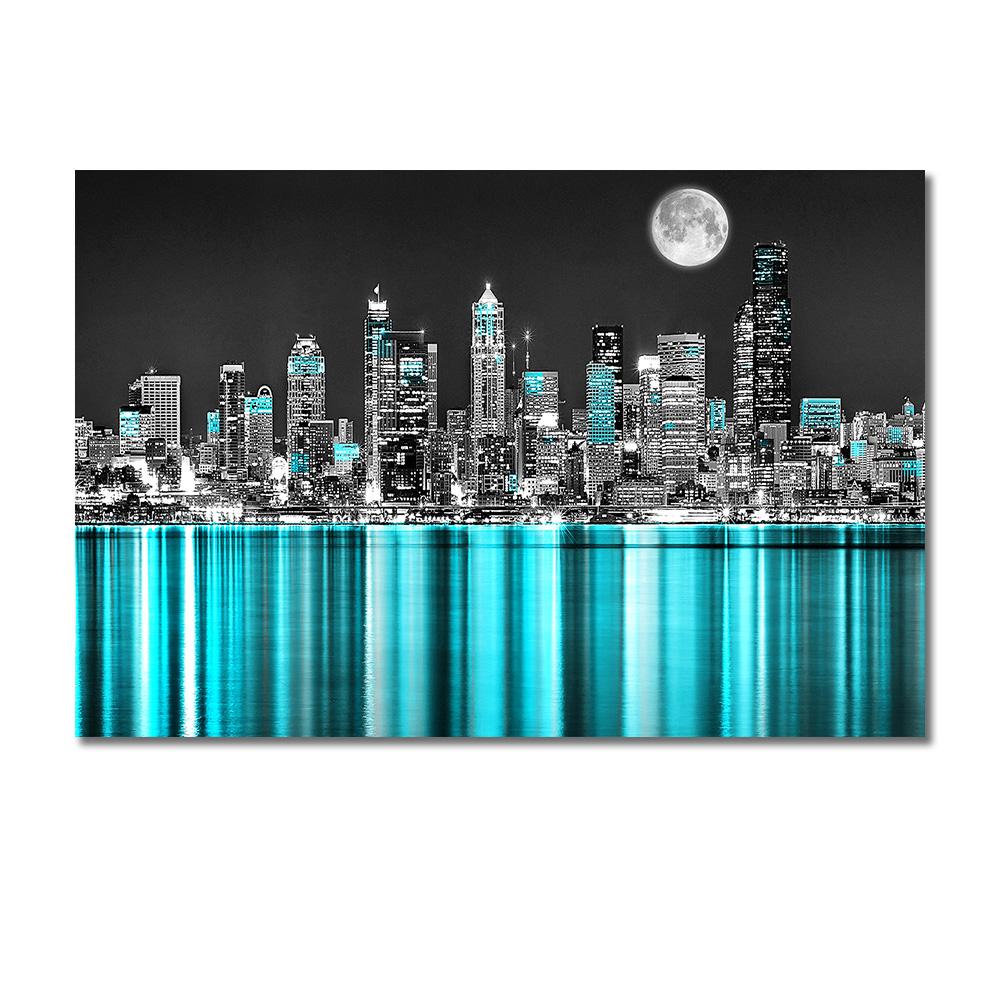 New York City Building Wall Art Canvas Painting Abstract Black White Landscape Posters and Prints Picture for Living Room Decor