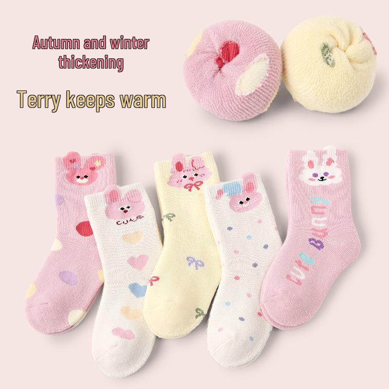 Children's Pink Princess Socks: Autumn & Winter Lace Rabbit Design