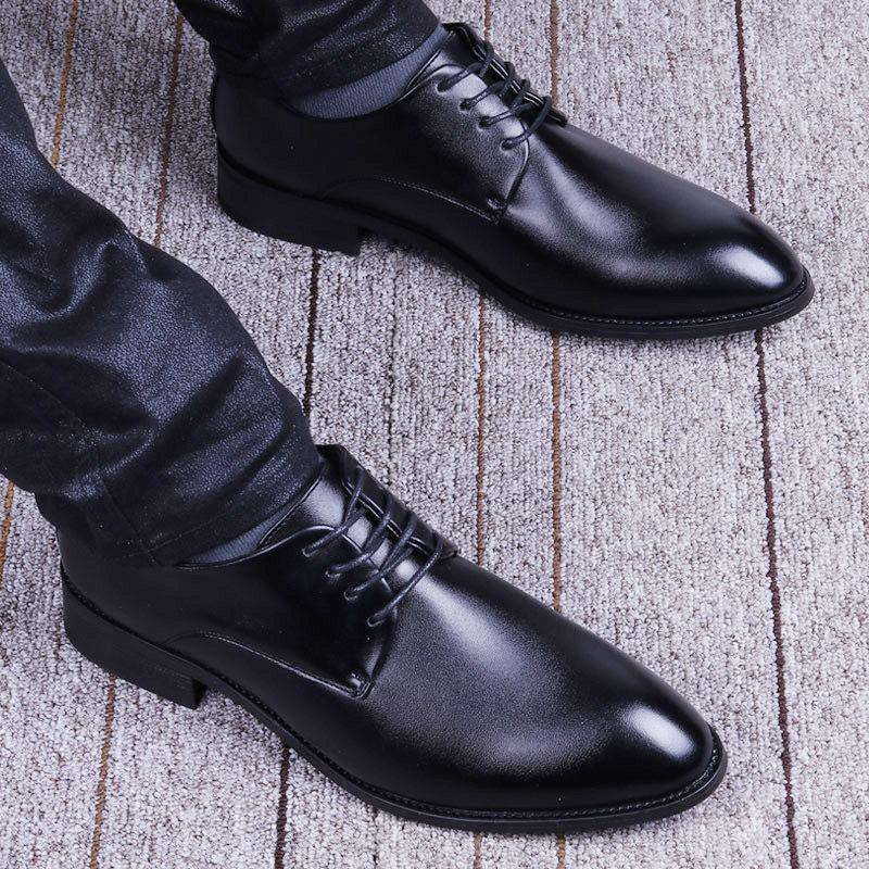 Men's Summer Business Formal Leather Shoes with Inner Height Increase - British Korean Style, Lace-up, Casual Trend.