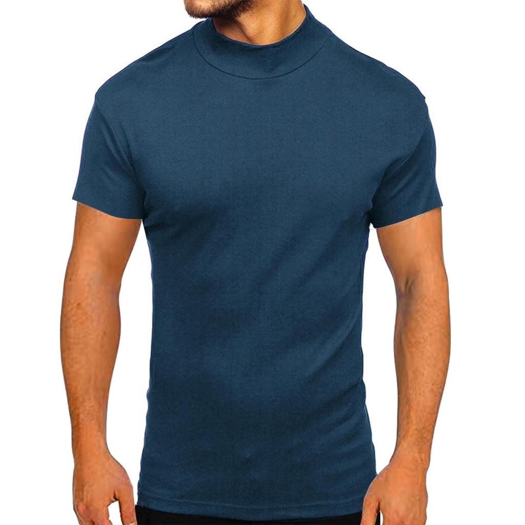 European and American Men's Thick Warm Long-Sleeve Cotton T-Shirt with Half-High Collar
