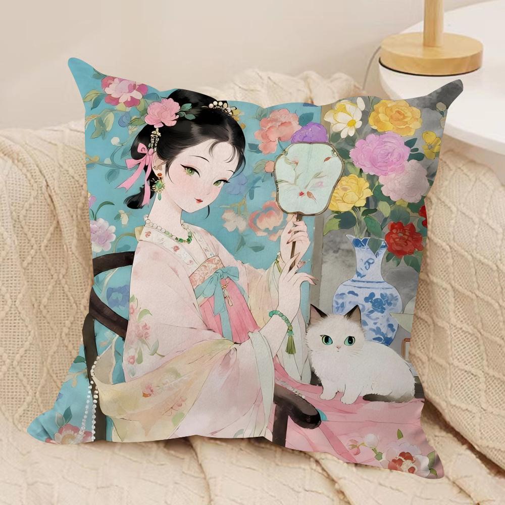 Chinese Ancient Style Beauty Cushion Cover Pillowcase Ultra Soft Skin Friendly Fabric Cloud Like Comfort  Concealed Zipper