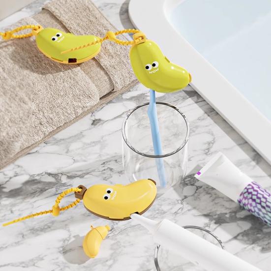 1/2Pcs Banana Toothbrush Cover with Toothpaste Dispenser Dust-Proof Compact Design Portable