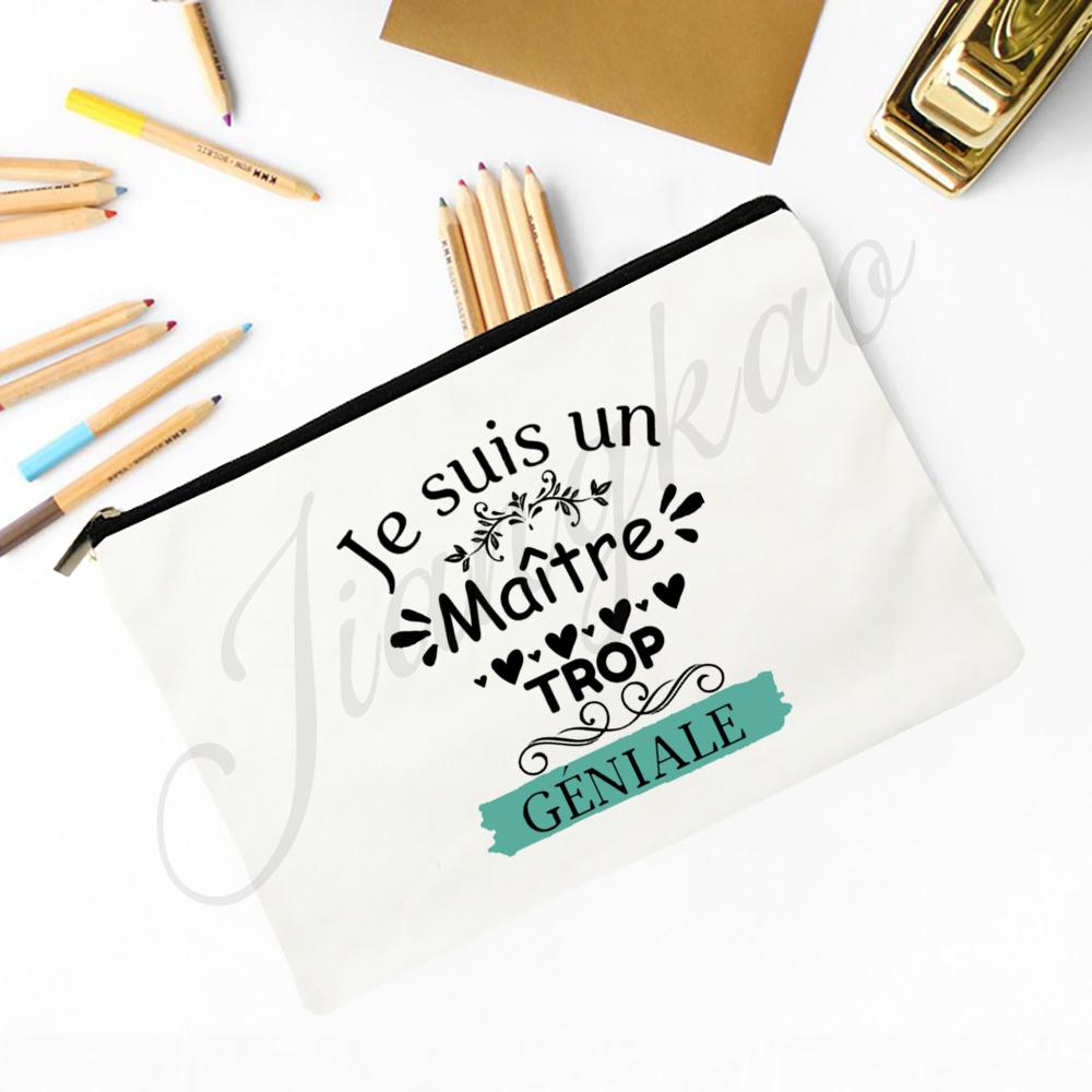 French Print Makeup Bag Women Travel Cosmetic Bag School Pencil Bags Teacher's Day Graduate Gift for Atsem Maitresse Maitre Avs