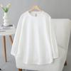 Plus Size Seven-Sleeve Hollow Jacquard Top - Spring/Summer 2026 Round Neck Versatile Base Layer for Chubby Girls