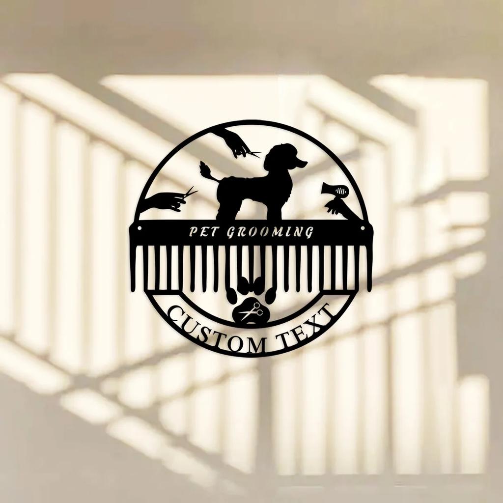 Custom Metal Wall Art Dog Groomer Sign, Personalized Barber Shop Decor, Pet Salon Nameplate Gift