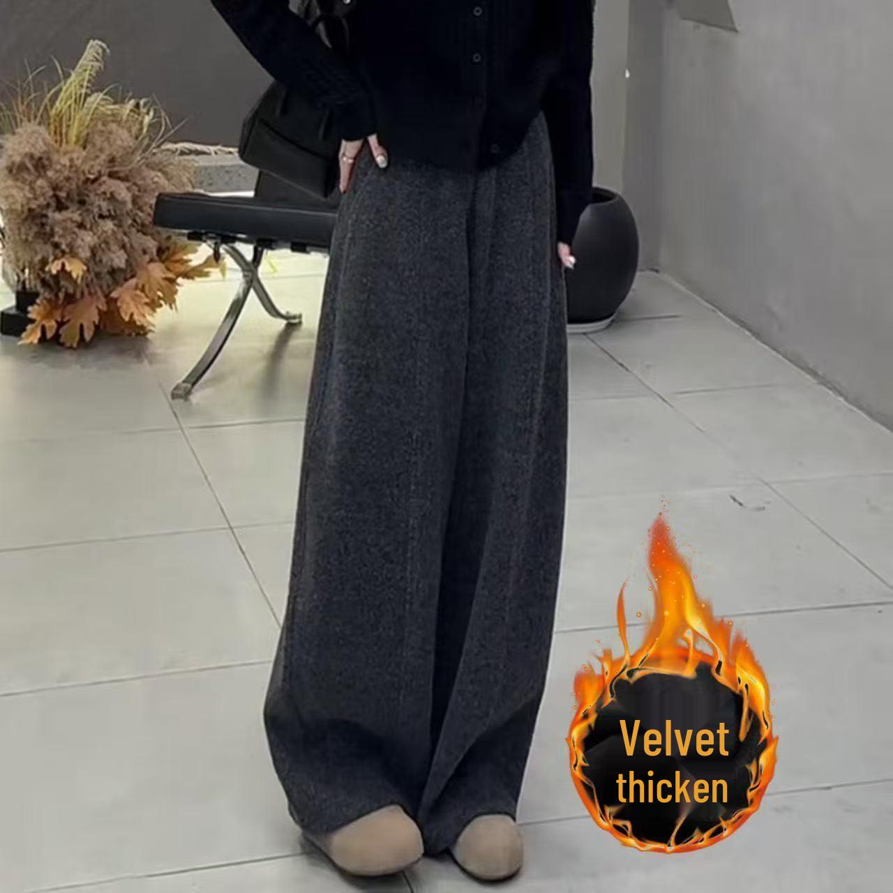 

Women s Deep Gray Wide-Leg Plus Size Pants - Casual, Loose, Slimming, Versatile Straight-Leg for Autumn/Winter M