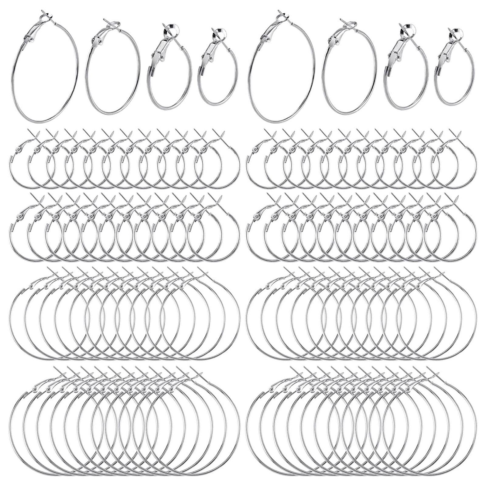 

96 Pcs Alloy Round Earring Hoops Round Open Beading Hoops Earring Findings DIY Crafts Jewelry Earring Making Kit серебряный