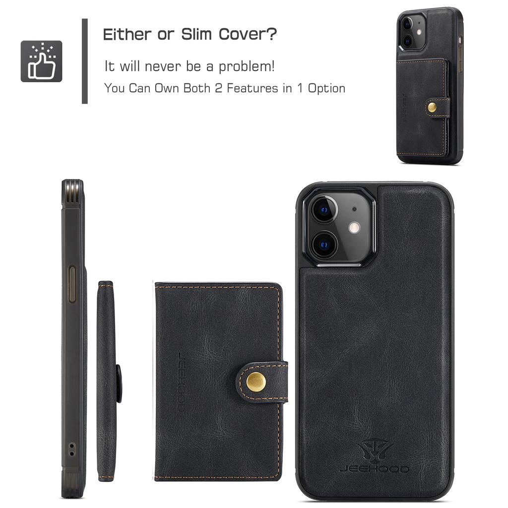 Für iPhone 12/12 Pro Hülle Leder Handy Rückseite Magnetisch Abnehmbare Kartentasche