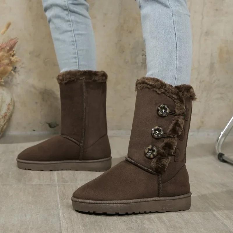 

Ladies Shoes 2024 High Quality Slip-on Women s Boots Round Toe Daily Boots Women Winter Short Plush Keep Warm Snow Boots 41 коричневый