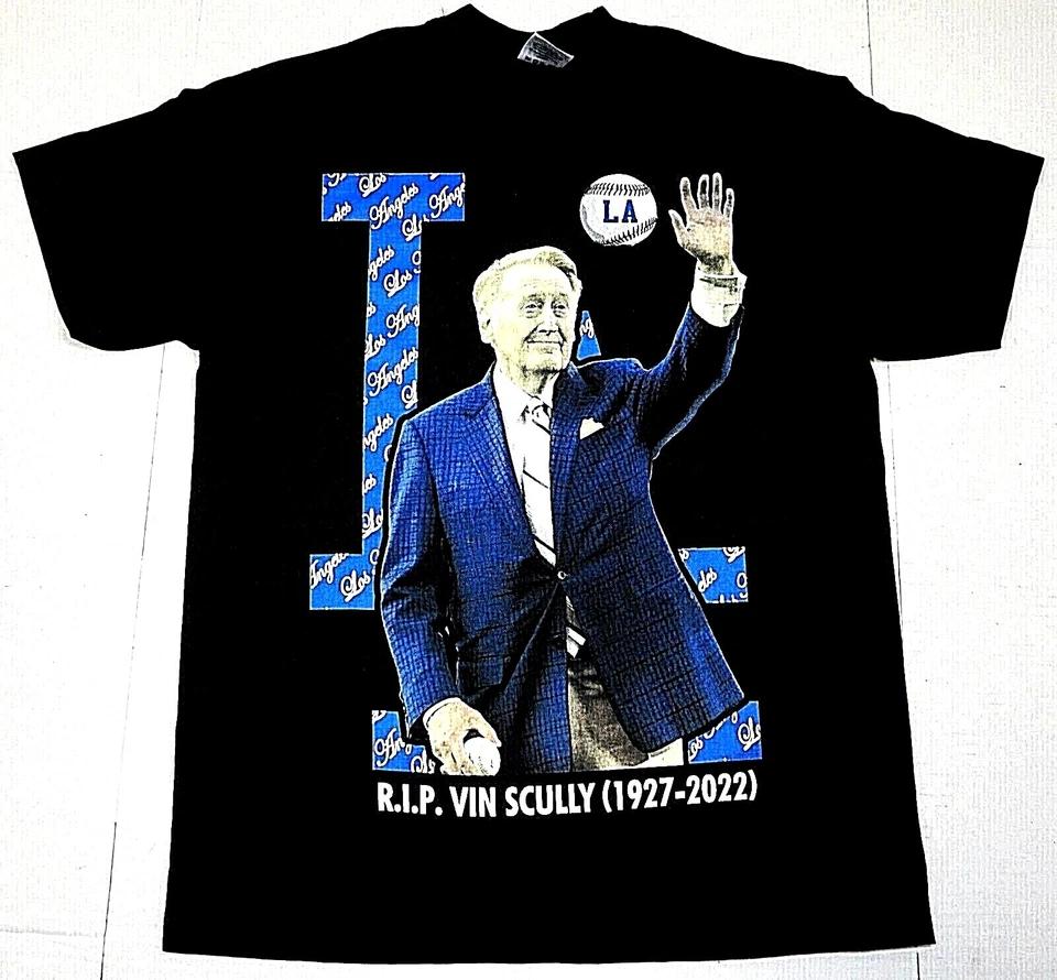 

VIN SCULLY T-shirt Los Angeles Baseball LA Legend Tee Adult Men s Black New 2XL