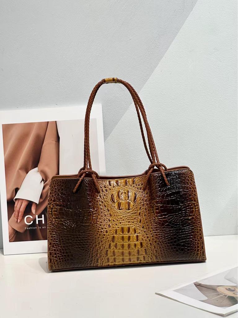 Crocodile Pattern Leather Tote: 2025 Large Capacity Handbag, Single Shoulder or Underarm Bag for Women.