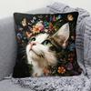 Cat with Butterflies and Flowers Pillowcase, Fantasy Pet Art Cushion Cover, Boho Home Decor for Living Room Bedroom Sofa