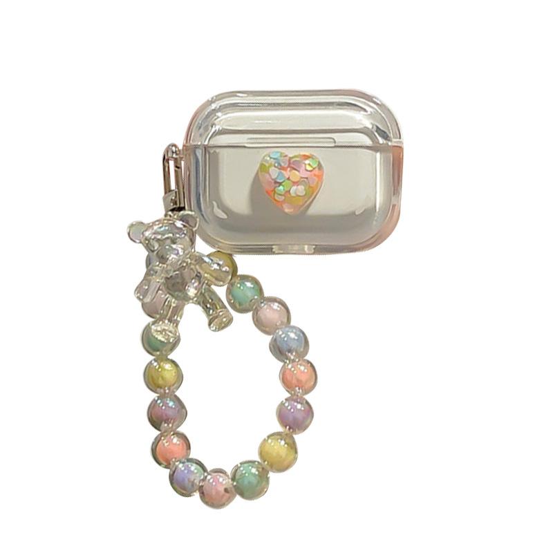 Airpods 1 /2 Generation Colored Beads Portable Chain Apple Bluetooth Protective Case 3Rd Generation Earphone Case Pro Three-Dimensional Love