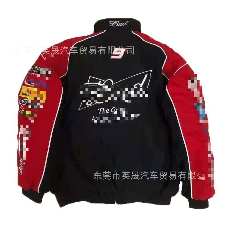 Giacca da Moto Invernale Calda da Uomo Imbottita in Cotone Abbigliamento Esterno Biker con Ricamo Retro Nero Rosso