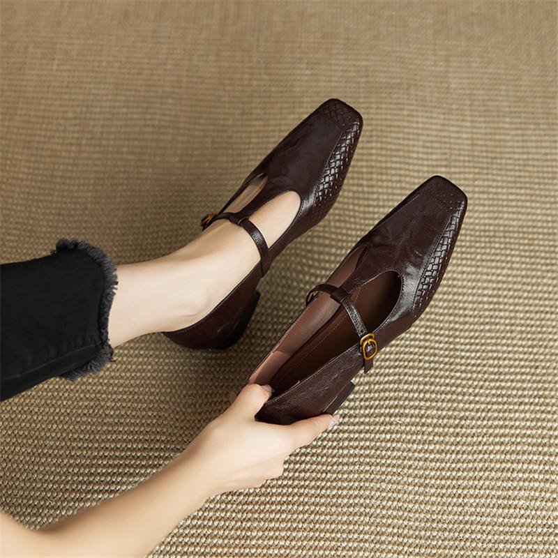 Fashion New Spring/autumn Sheep Leather Women Shoes Square Toe Mary Jane Shoes for Women Fashion Retro Belt Buckle Low Heel Women Pumps
