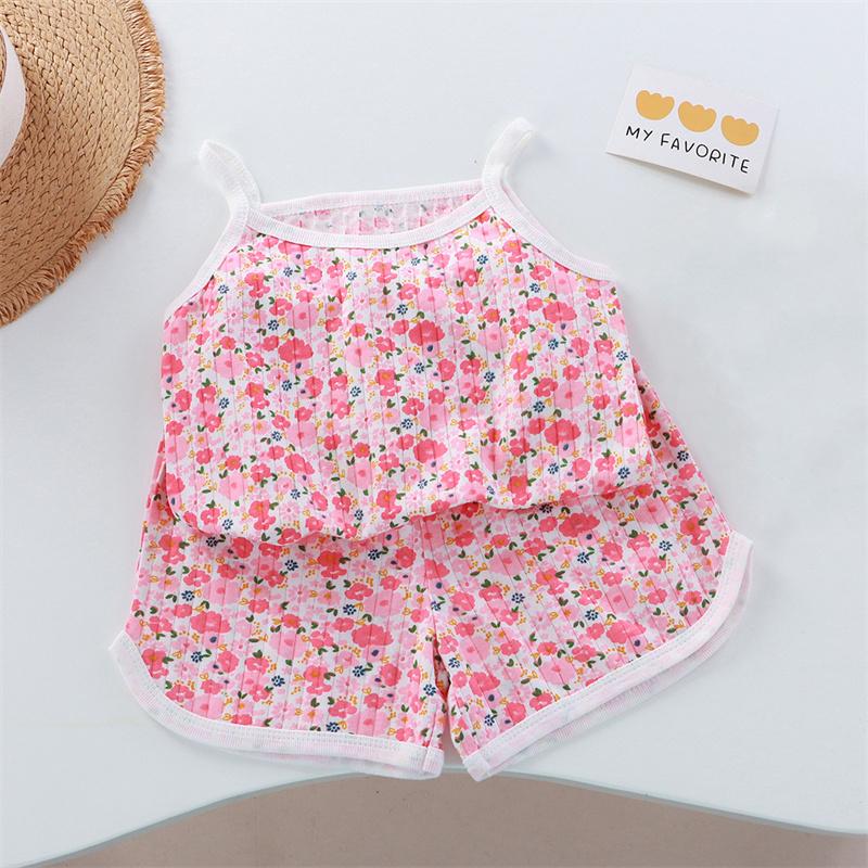 New Kids Tops+shorts Set Summer Thin Baby Cotton Vest Sleeveless Loungewear Set for Girls Suit