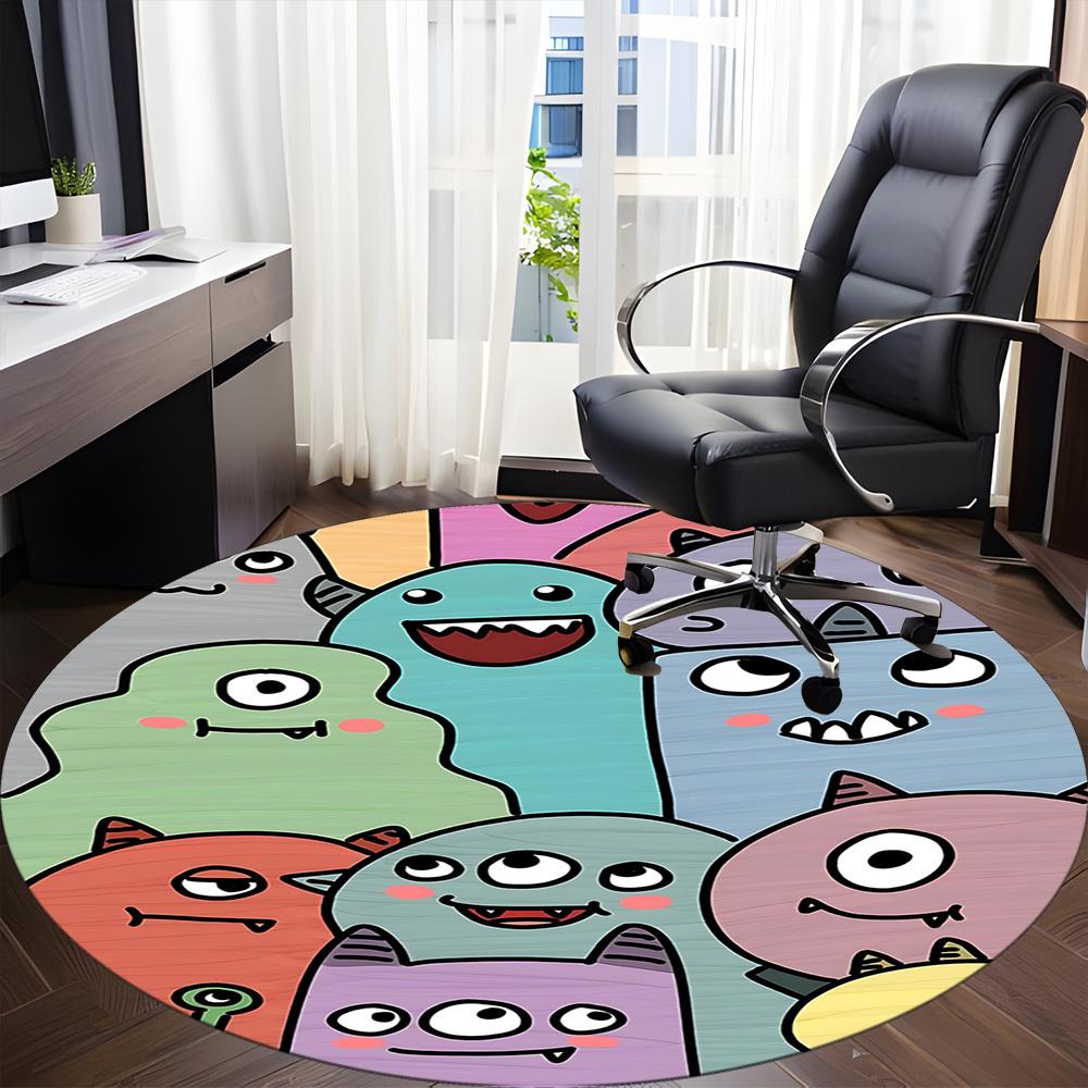 1pc Monster Creatures Office Round Area Rug, Under Office Chairs Bedroom Living Room Home Decor, Room Deco