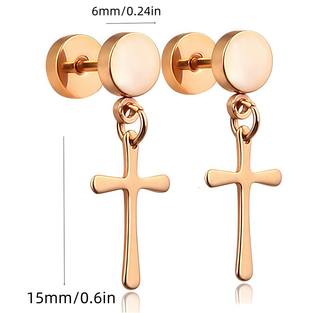 1Pair Small Cross Black Stainless Steel Stud Earring Piercing for Women Male Minimalist Jewelry Y2k Decorations Trend Vintage