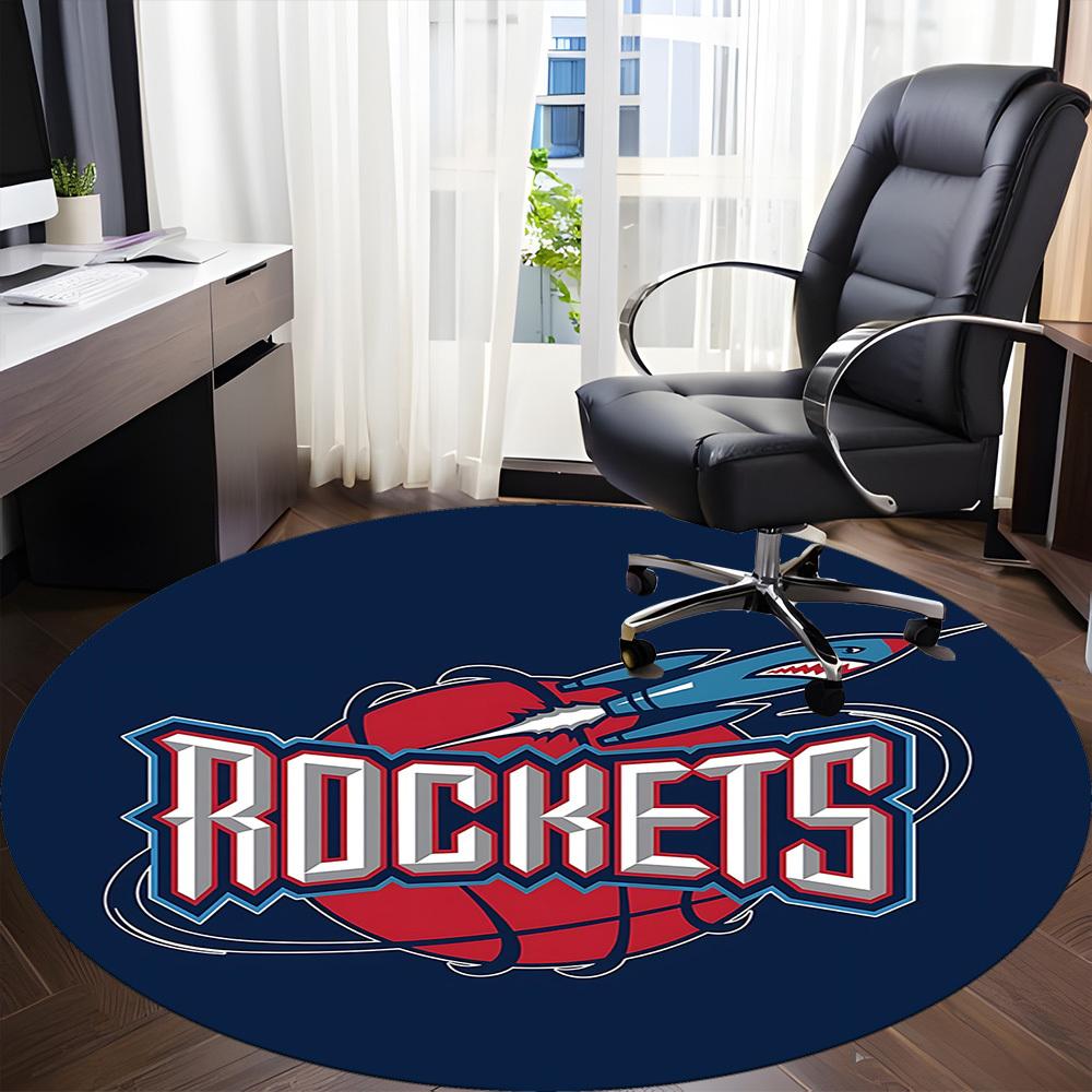 1pc Rockets Basketball Office Round Area Rug, Indoor Mat Suitable For Office,Bedroom Living Room Home Decor, Room Deco a0926187