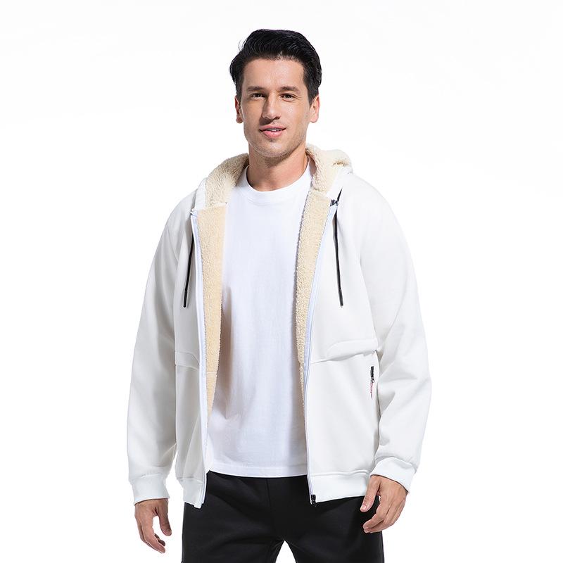 Men's Lamb Wool Hoodie Cardigan - Cross-Season, Thick, Casual, European Fit